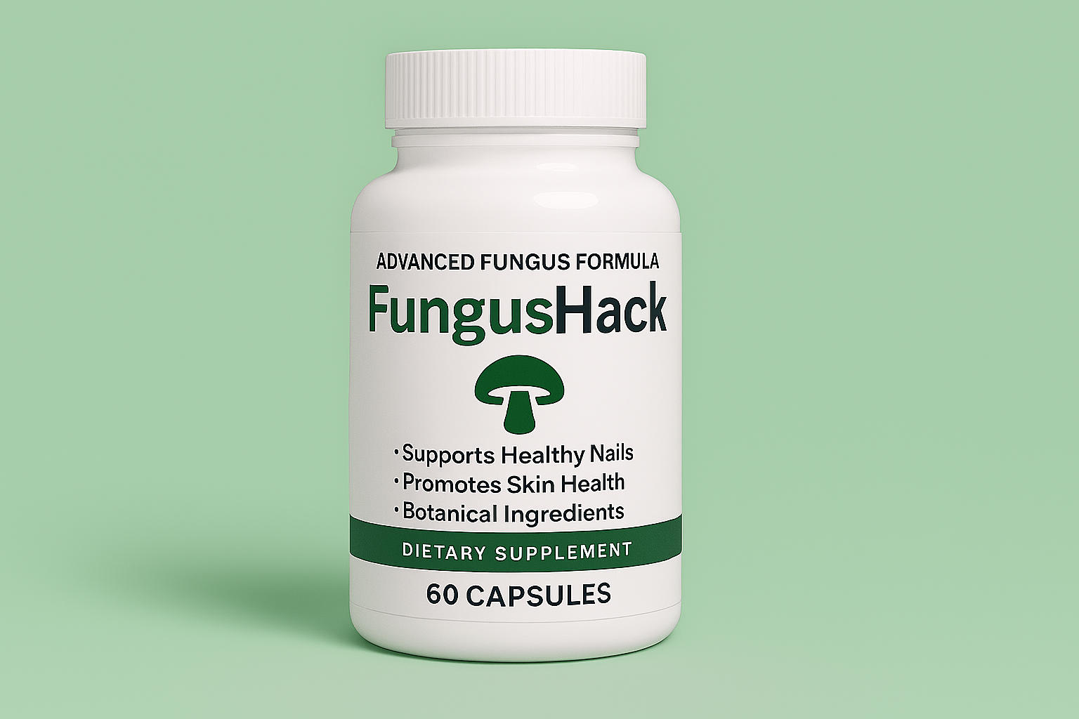 A before-and-after comparison image of toenails, showing a visible fungal infection on one side and healthy, clear nails on the other, with a bottle of the Fungus Hack supplement prominently displayed.