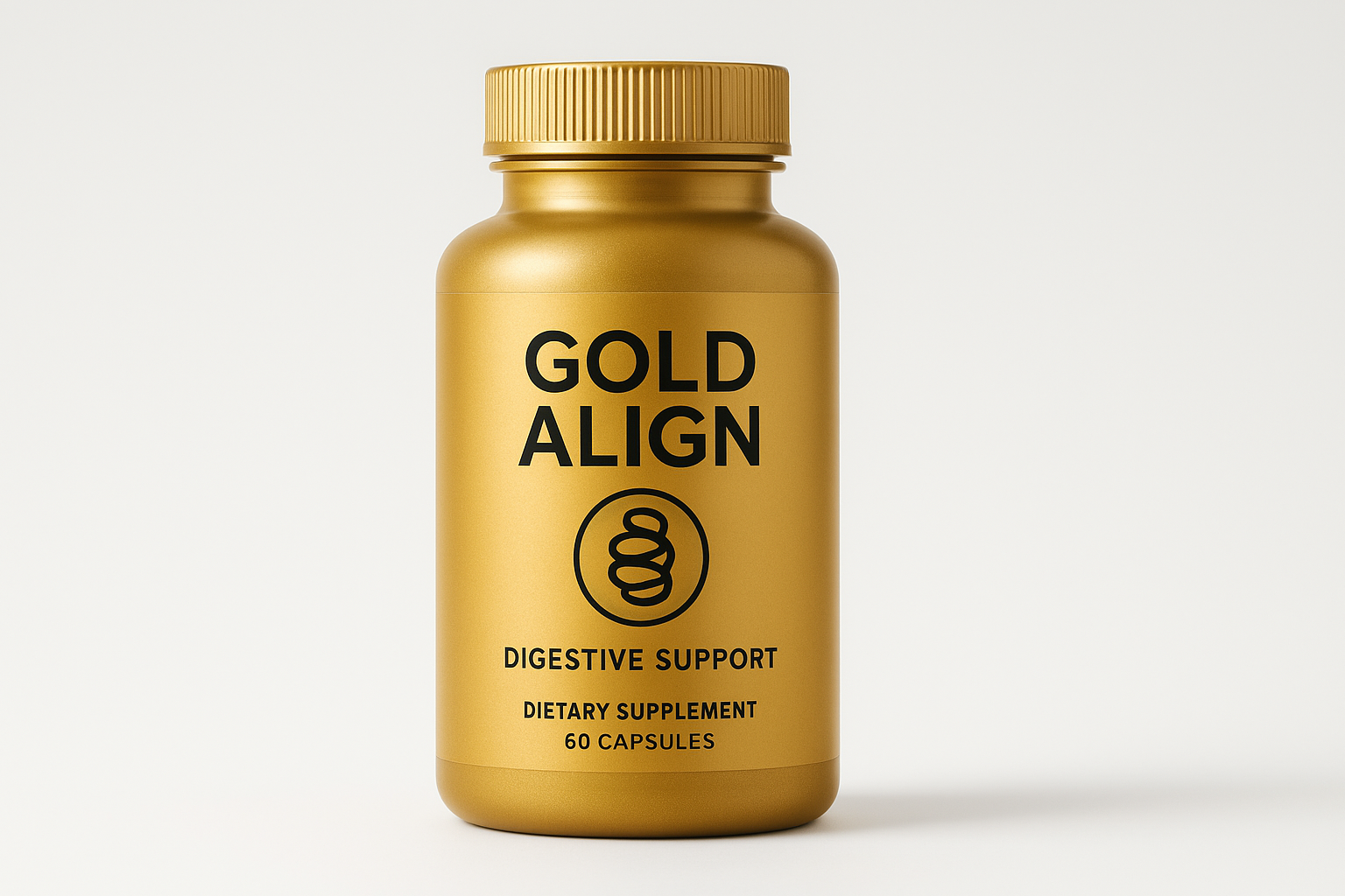 A bottle of the GoldAlign supplement featured prominently, with a background image of a person looking focused and serene, conveying mental clarity and balance.